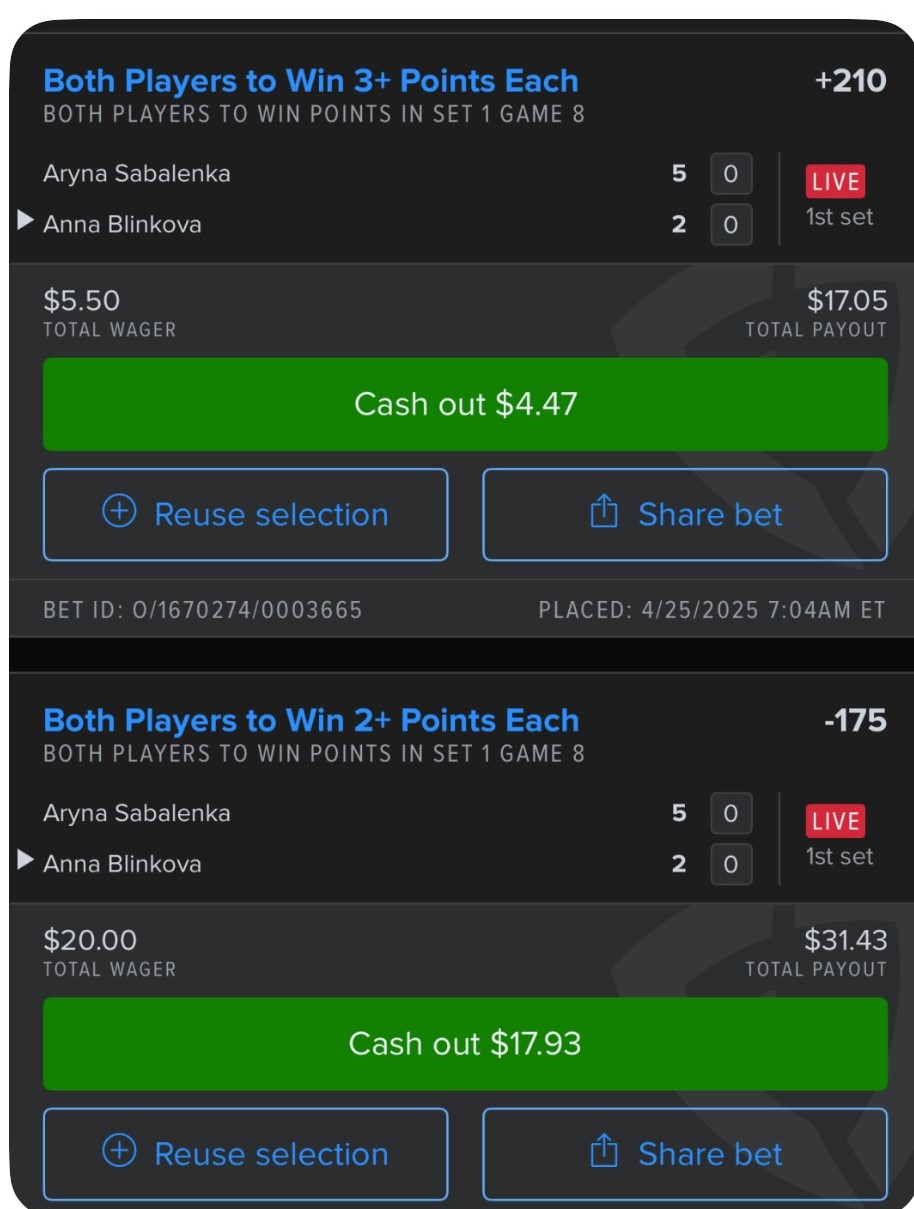 Screenshot of ladder betting