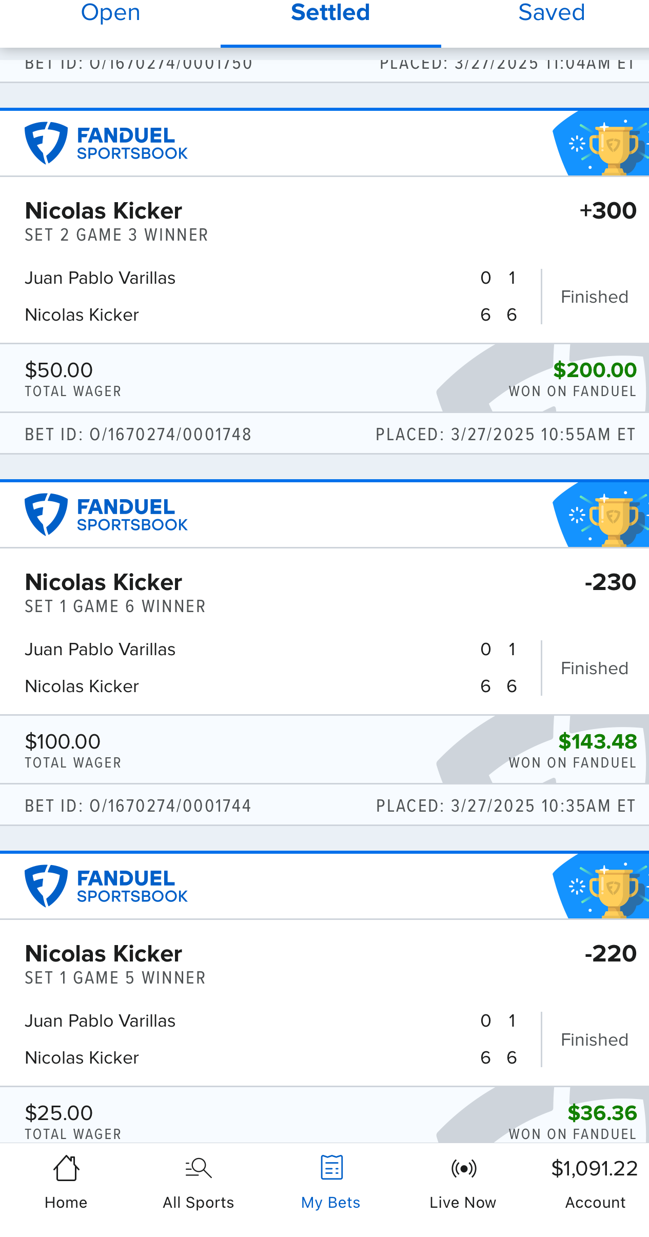 Bankroll growth example