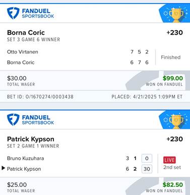 Advanced live-set bets and wins